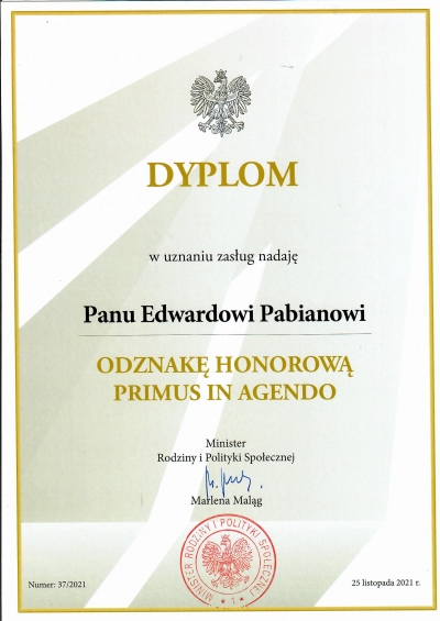 Odznaka PRIMUS IN AGENDO dla kierownika E. Pabiana 8